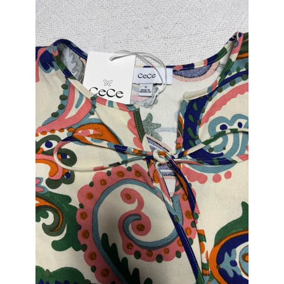 NWT Cece Linen Blend Paisley Ruffle Sleeve Boho Chic Colorful Top Size Medium - Picture 5 of 7